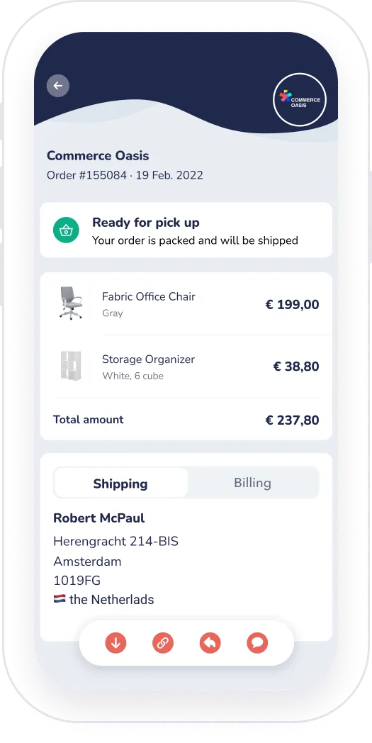 App screenshot showing today's orders and returns